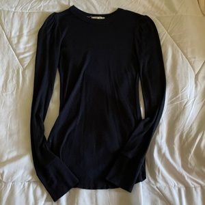 Navy blue long sleeve shirt with puff sleeves